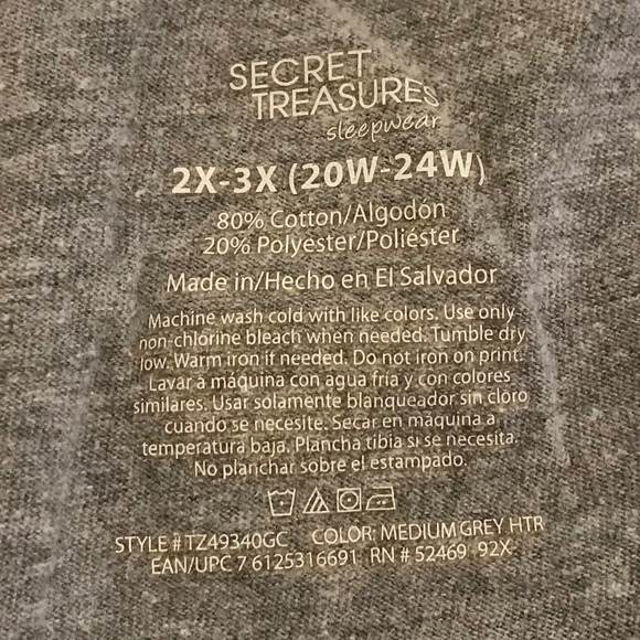 Cute Secret Treasures short sleeved gray vneck “bearly awake” sleep shirt (2-3X) - Picture 9 of 11